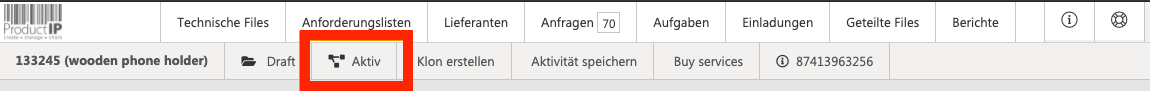 Workflow-Leiste für technische Dateien